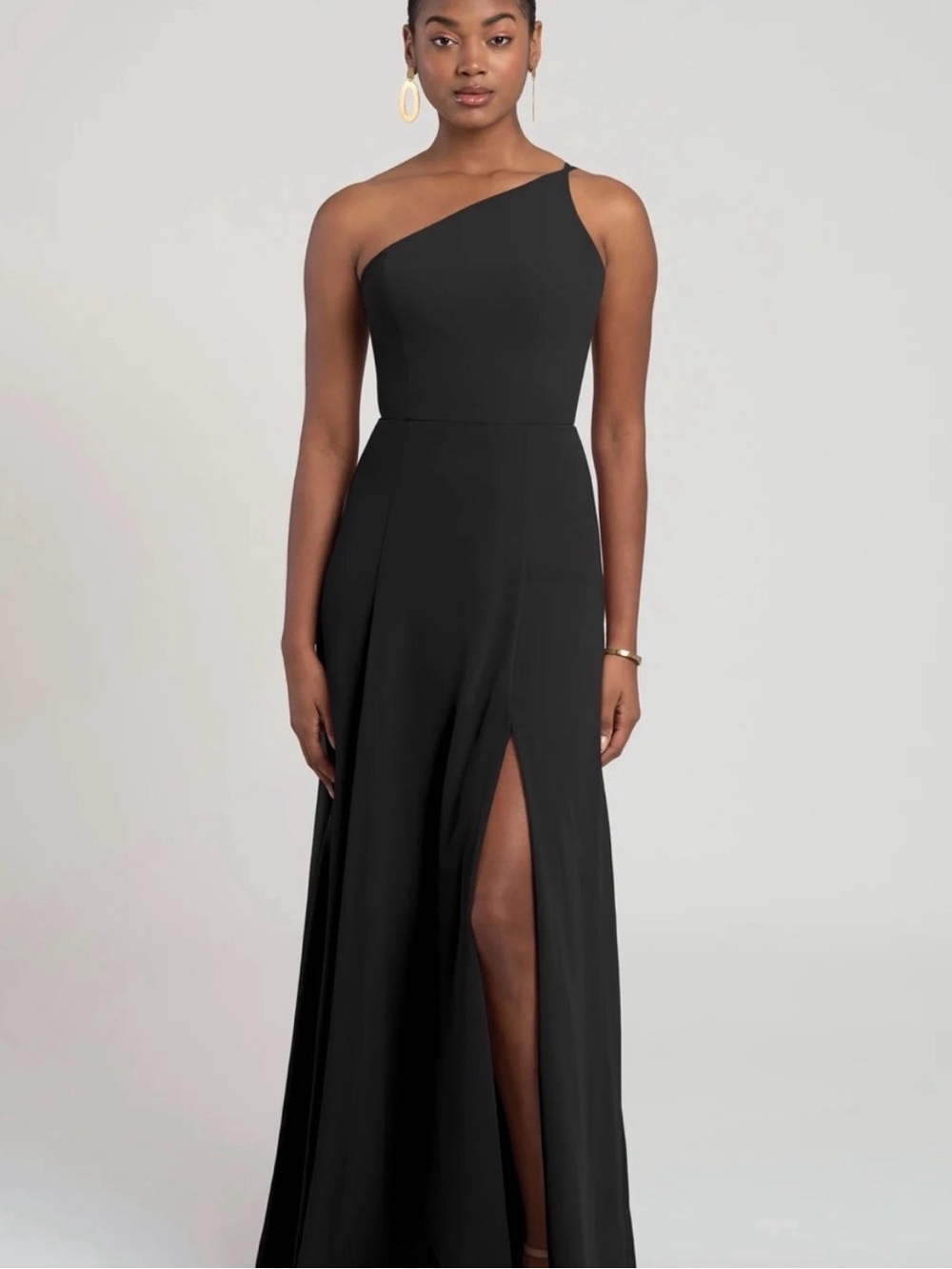 Jenny Yoo One-Shoulder Black Evening Gown with Front Slit